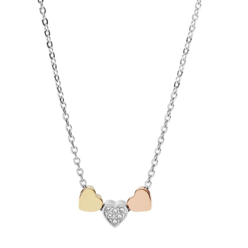 Collar Fossil 41 cm Tricolor Plata Oro y Oro Rosa en Acero Inoxidable