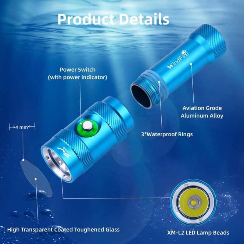 Lámpara de buceo WINDFIRE 5000 lúmenes a prueba de agua