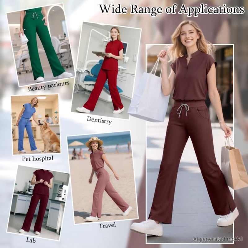 Conjunto de scrubs Dvoliaw para mujer con 9 bolsillos y cintura tipo yoga