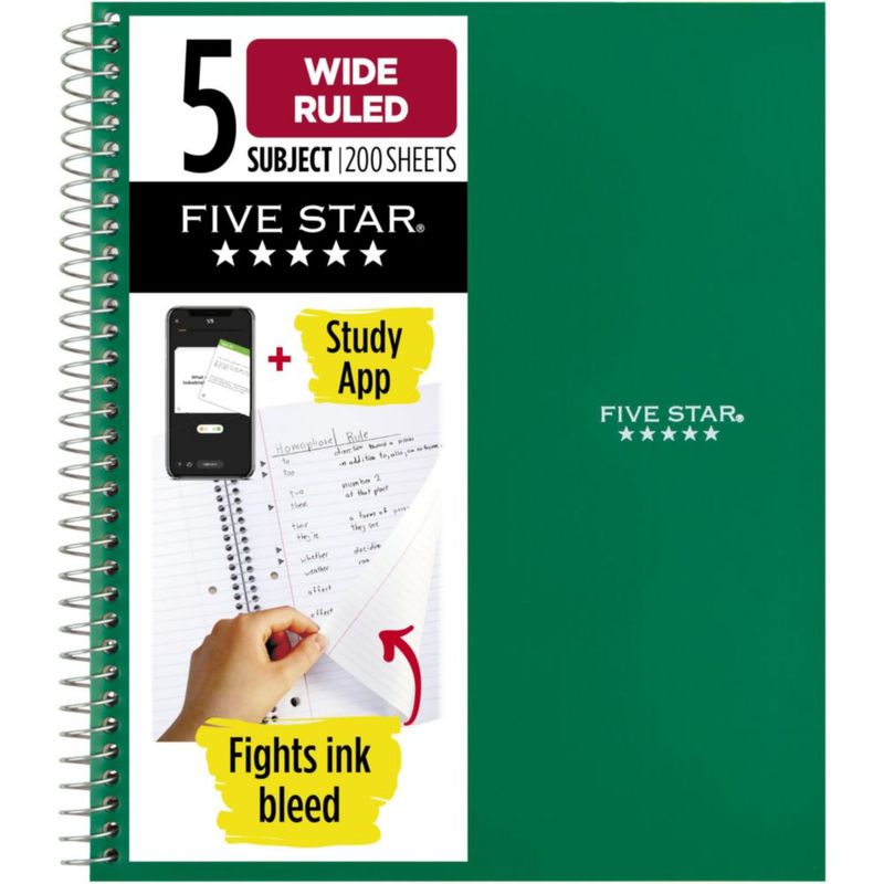 Cuaderno de espiral Five Star de 5 materias 200 hojas 20 × 26 cm