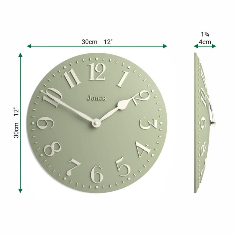 Reloj de pared JONES CLOCKS Betty 30x30 cm Verde Salvia de cuarzo