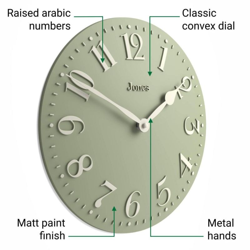 Reloj de pared JONES CLOCKS Betty 30x30 cm Verde Salvia de cuarzo