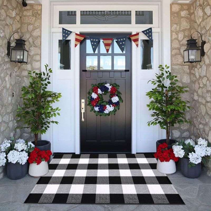 Alfombra CAINANEL 70x110 cm Cuadros Búfalo Negro y Blanco
