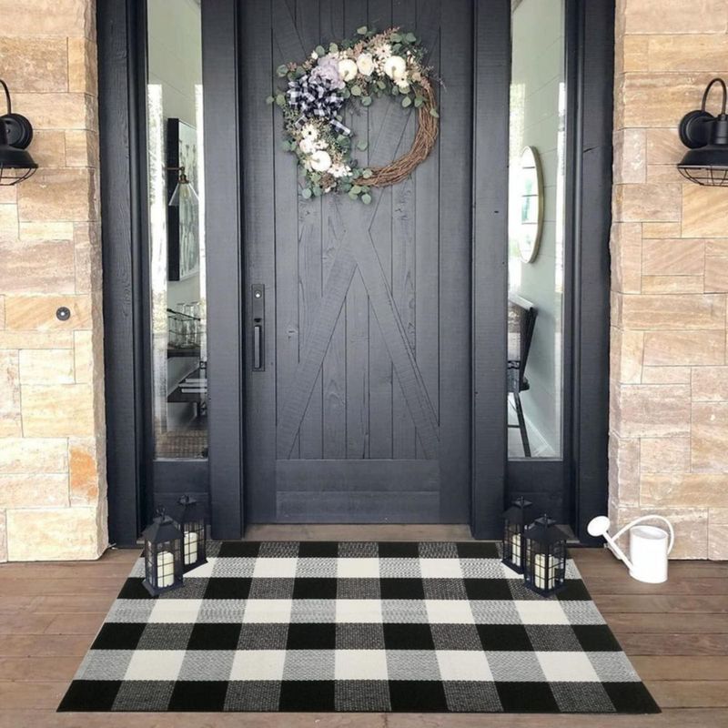 Alfombra CAINANEL 70x110 cm Cuadros Búfalo Negro y Blanco