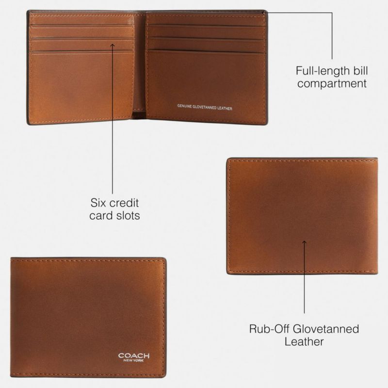 BILLETERA Coach Slim Billfold de cuero amado 10 cm × 8 cm