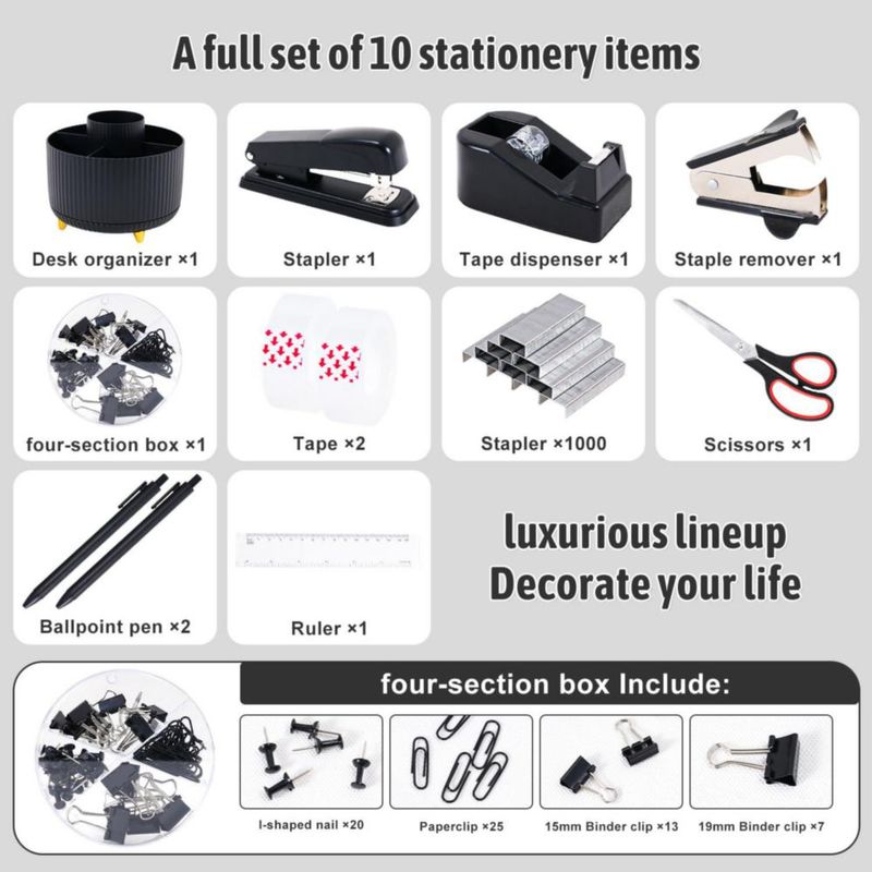 Set organizador de escritorio CADDY Gawsey 360° giratorio negro