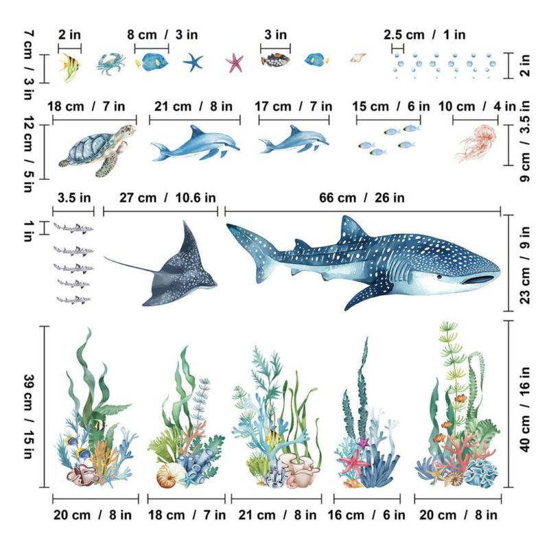 Vinilos decorativos Quinspir 90 x 30 cm Animales marinos para habitación infantil