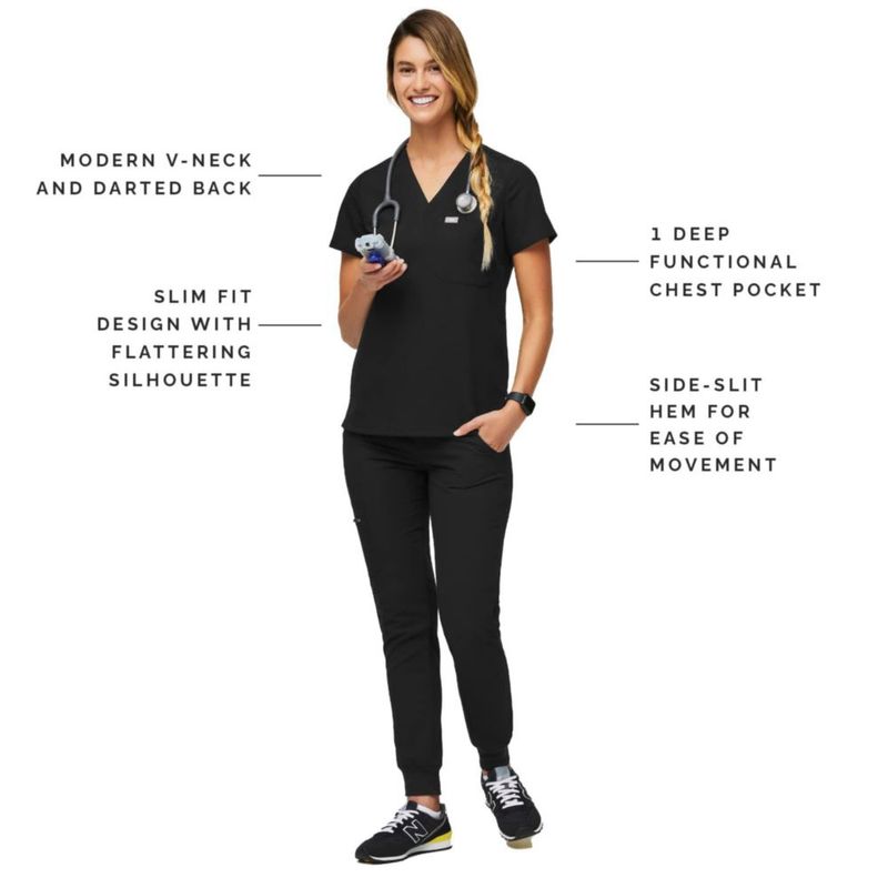 Top de Scrubs FIGS Catarina Negro XS de Un Bolsillo