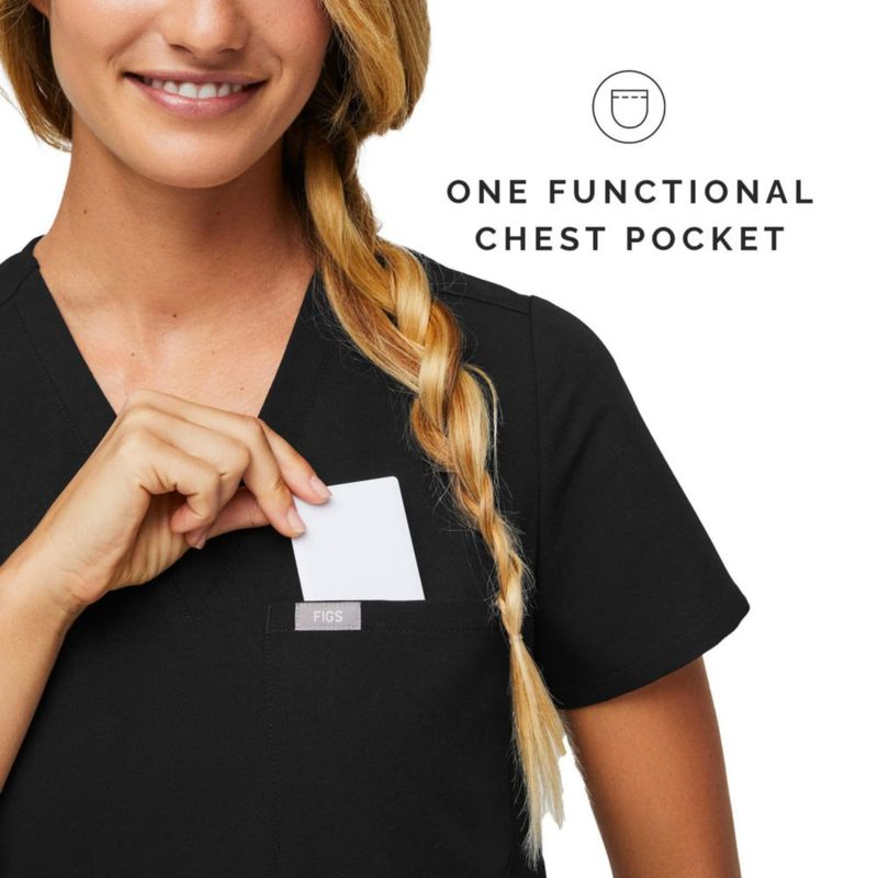 Top de Scrubs FIGS Catarina Negro XS de Un Bolsillo
