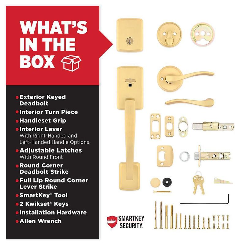 Cerradura de Puerta Kwikset Brentford con Acabado de Latón Satinado y SmartKey
