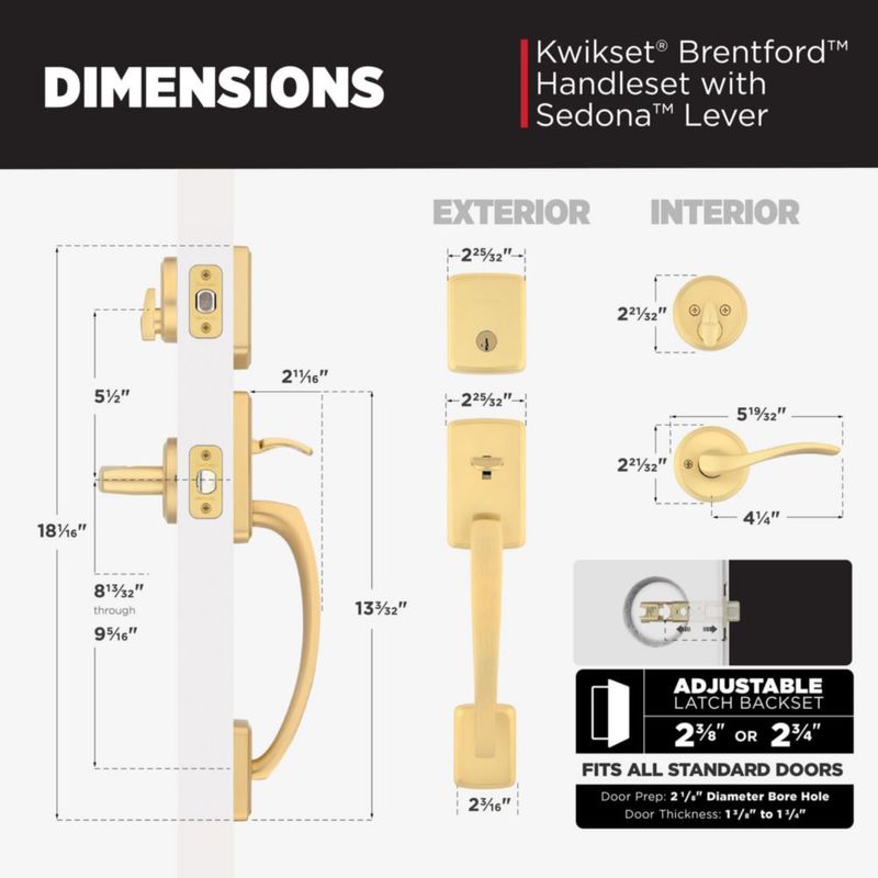 Cerradura de Puerta Kwikset Brentford con Acabado de Latón Satinado y SmartKey
