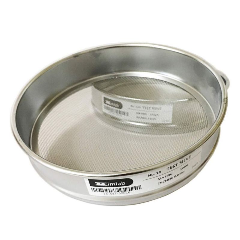Tamiz de Prueba KimLab 20 cm #18 Malla 1 mm Acero Cromado