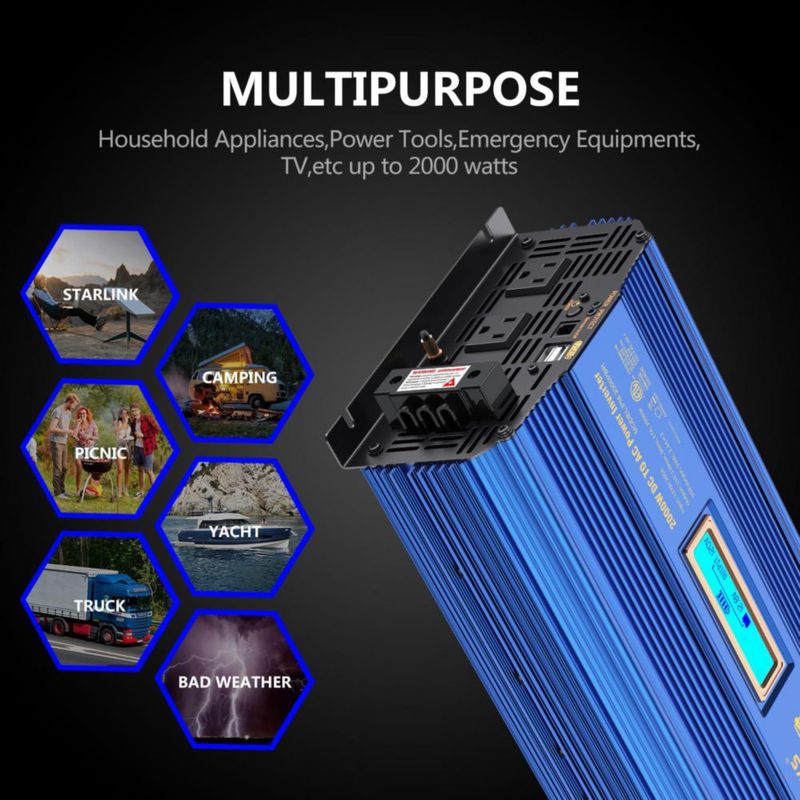 Inversor de Potencia VOLTWORKS 2000W 12V a 110-120V