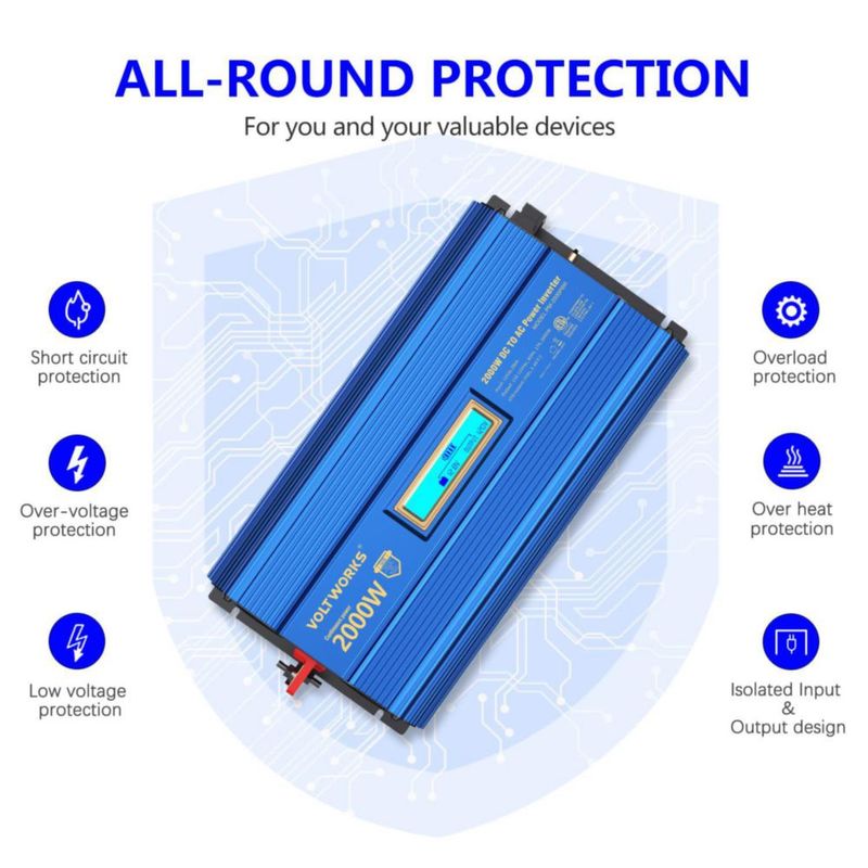 Inversor de Potencia VOLTWORKS 2000W 12V a 110-120V