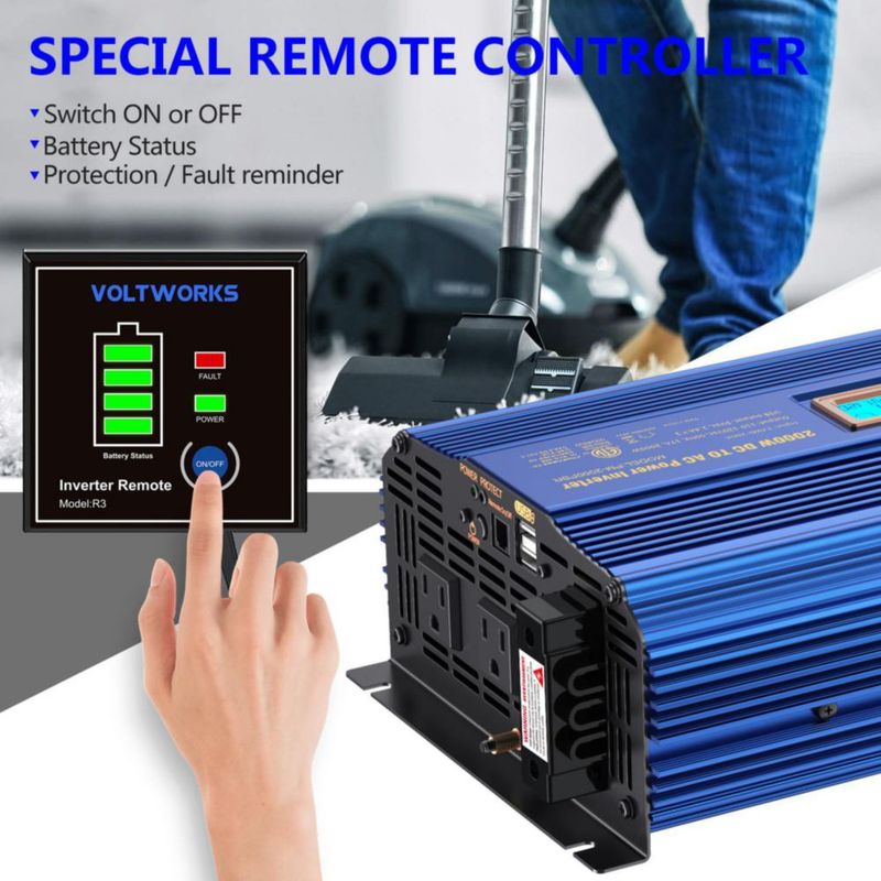 Inversor de Potencia VOLTWORKS 2000W 12V a 110-120V