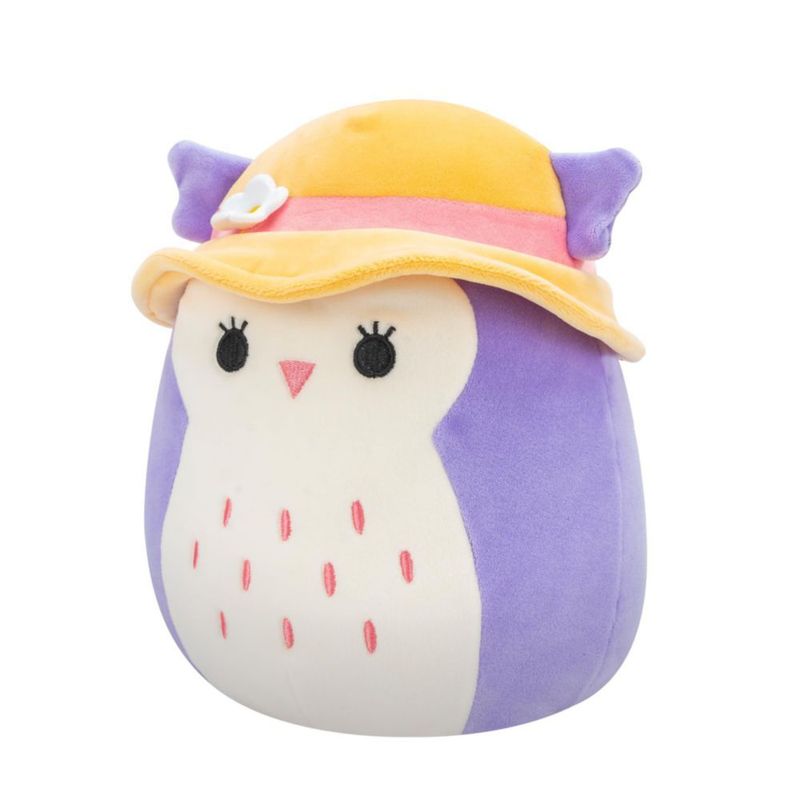 Peluche Squishmallows Holly 19 cm Búho Morado con Sombrero de Sol