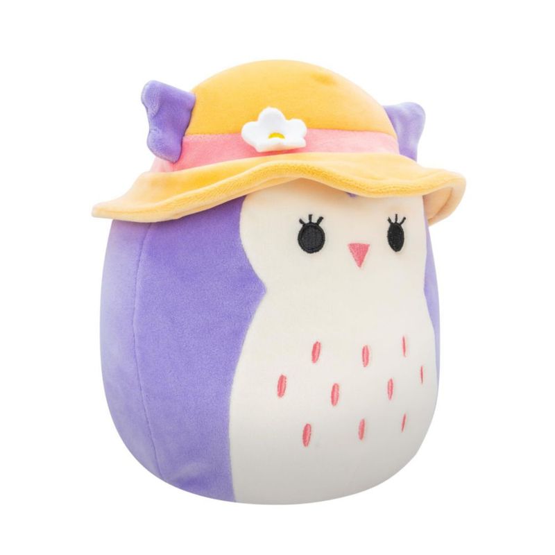 Peluche Squishmallows Holly 19 cm Búho Morado con Sombrero de Sol