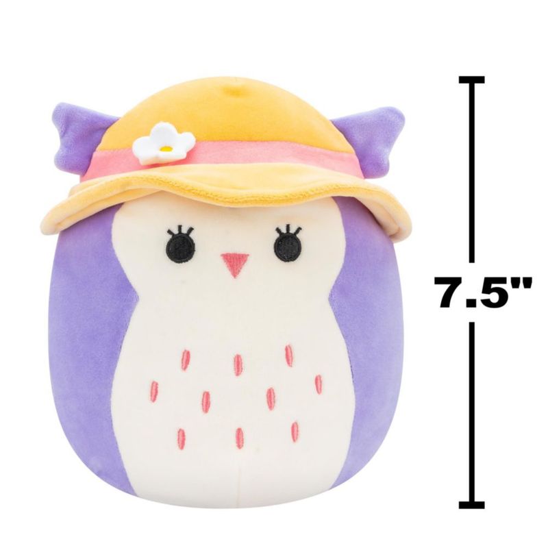 Peluche Squishmallows Holly 19 cm Búho Morado con Sombrero de Sol
