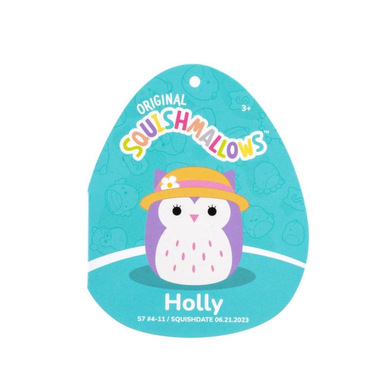 Peluche Squishmallows Holly 19 cm Búho Morado con Sombrero de Sol