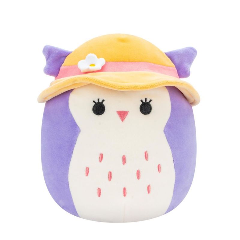 Peluche Squishmallows Holly 19 cm Búho Morado con Sombrero de Sol