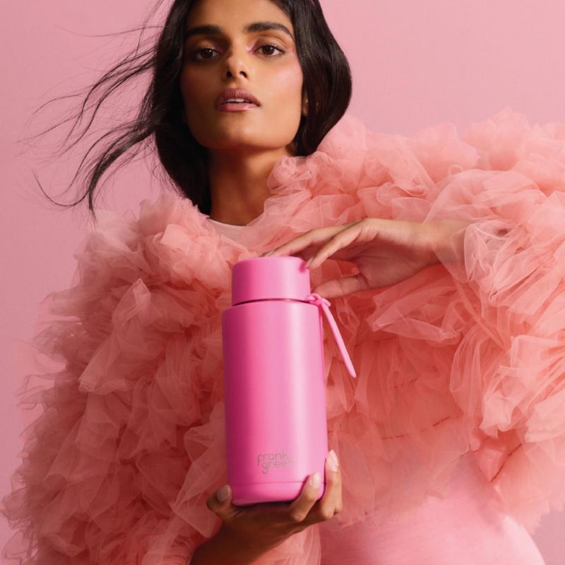 Botella Frank Green 1 L Rosa Neón con Tapa de Pajita Abatible