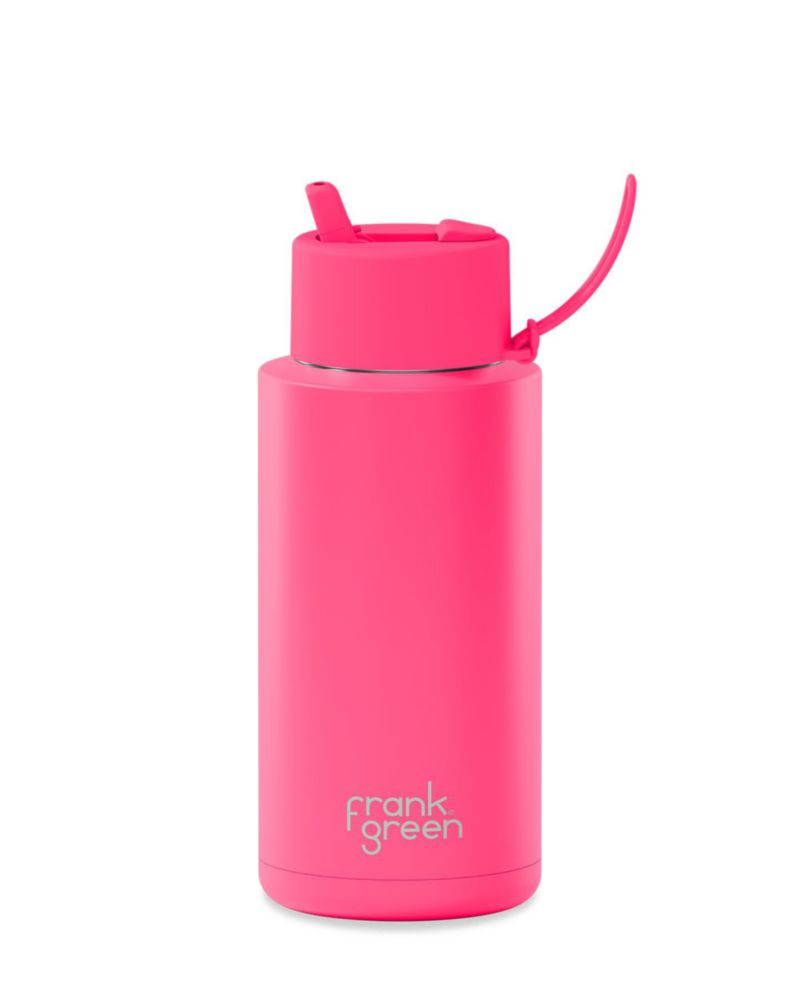 Botella Frank Green 1 L Rosa Neón con Tapa de Pajita Abatible