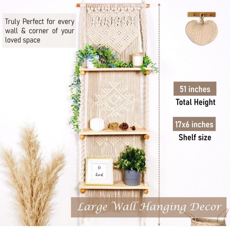 Estantería Induslyfe de 3 Niveles 43 cm x 130 cm estilo Boho para colgar en la pared