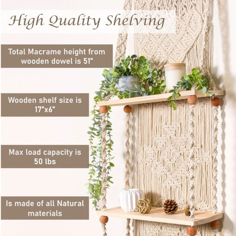 Estantería Induslyfe de 3 Niveles 43 cm x 130 cm estilo Boho para colgar en la pared