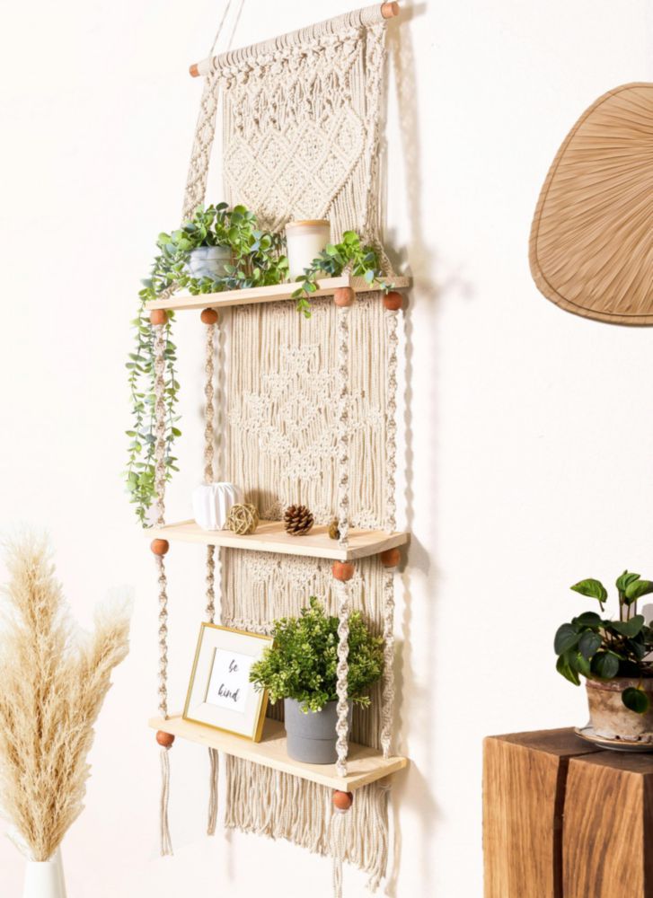 Estantería Induslyfe de 3 Niveles 43 cm x 130 cm estilo Boho para colgar en la pared