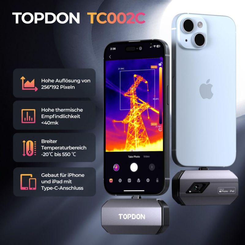 Cámara Termográfica TOPDON TC001PLUS 256×192 IR