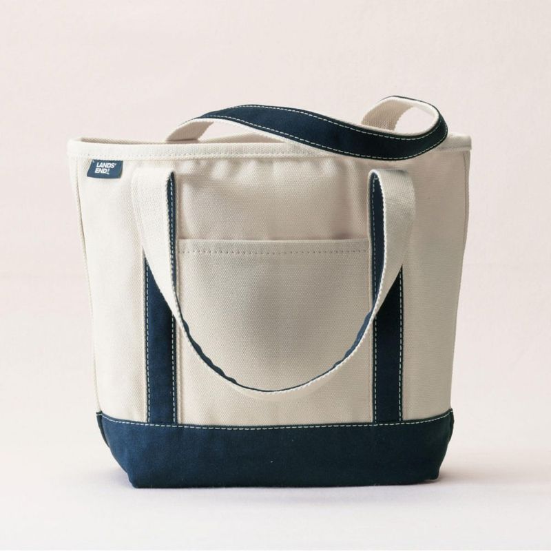 Bolso Tote Lands' End Mediano Natural/Azul Marino Radiante