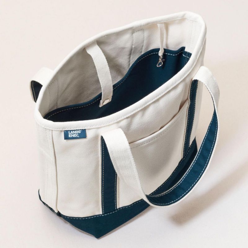 Bolso Tote Lands' End Mediano Natural/Azul Marino Radiante