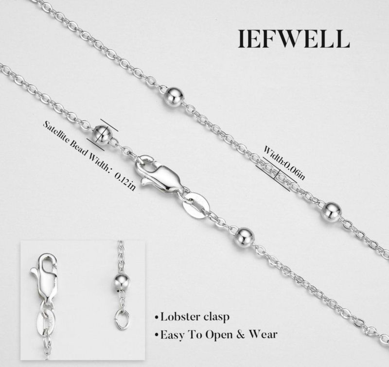 Collar IEFWELL de plata de 46 cm con cadena satélite de 16 mm