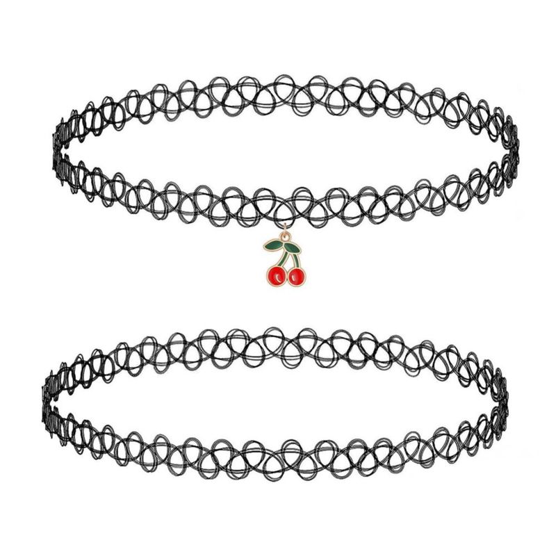 Collar BodyJ4You 2 piezas con colgante de cereza roja estilo Y2K