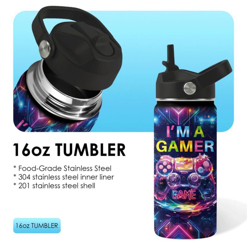 Botella de agua xiiai 473 ml Gamer con aislamiento y pajilla
