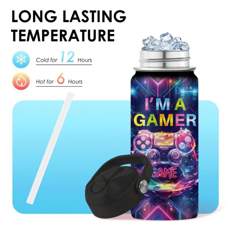 Botella de agua xiiai 473 ml Gamer con aislamiento y pajilla