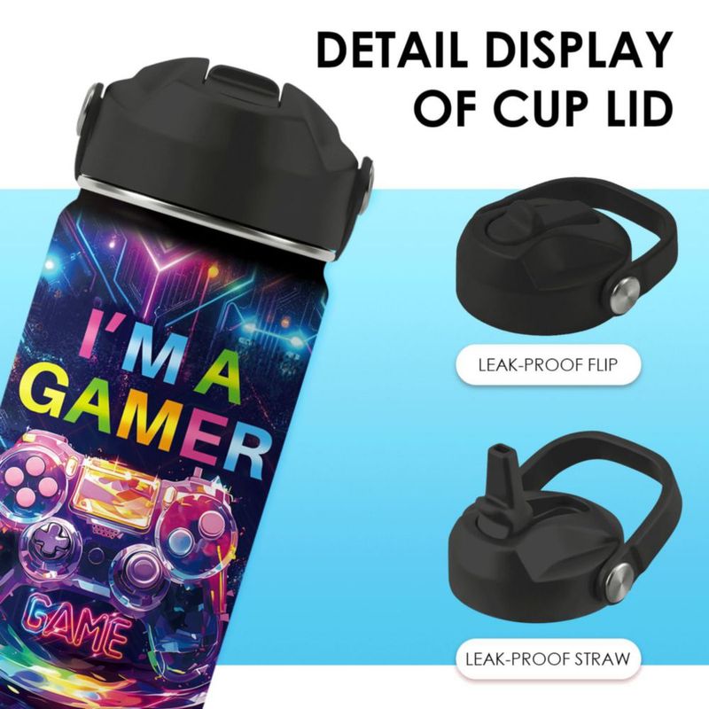 Botella de agua xiiai 473 ml Gamer con aislamiento y pajilla