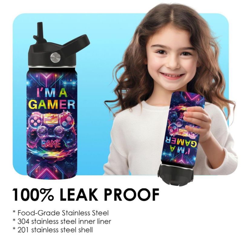 Botella de agua xiiai 473 ml Gamer con aislamiento y pajilla