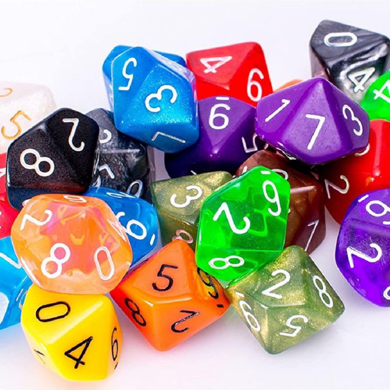 Juego de Dados TecUnite 25 Piezas - Dados de 10 Caras de colores mixtos