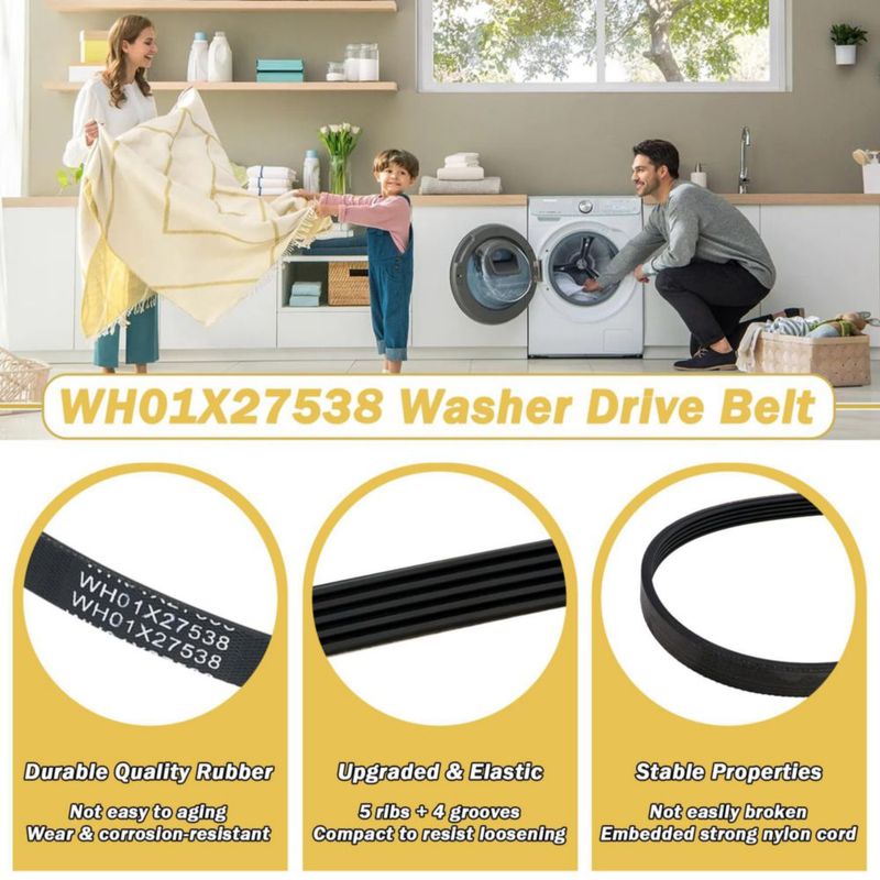 Correa de transmisión para lavadora superbobi WH01X27538 (2 unidades) para GE y Hotpoint