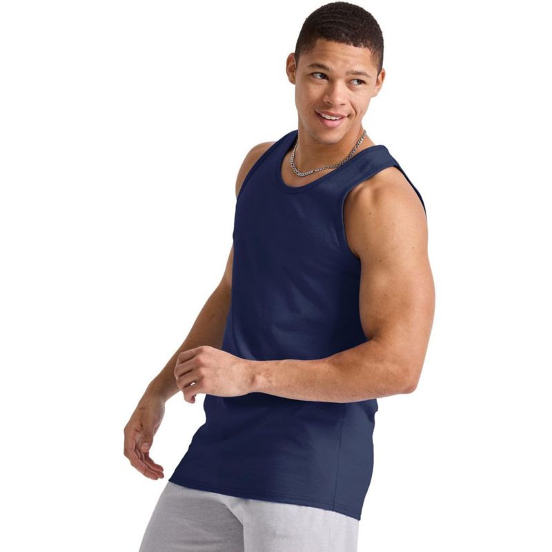 Camiseta sin mangas Hanes pack de 3 color azul marino atlético de algodón