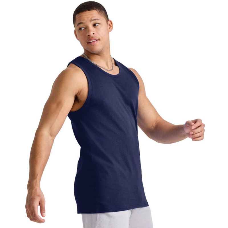 Camiseta sin mangas Hanes pack de 3 color azul marino atlético de algodón