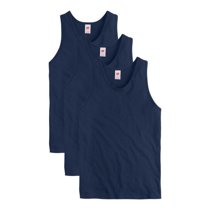 Camiseta sin mangas Hanes pack de 3 color azul marino atlético de algodón