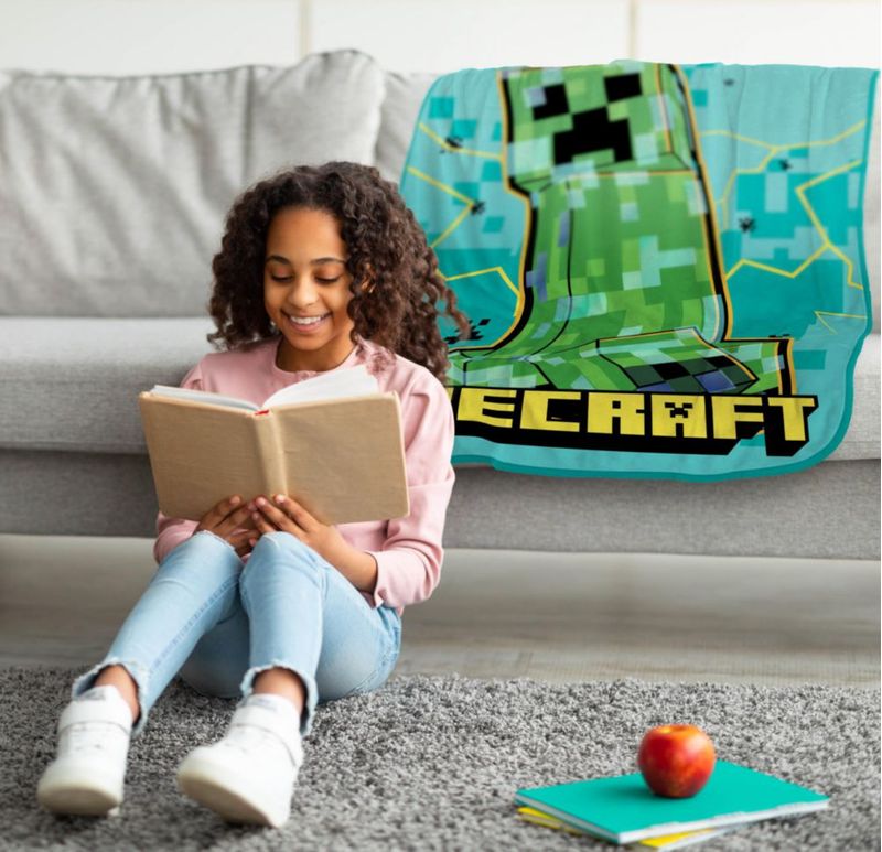Manta decorativa Jay Franco 102 × 127 cm Minecraft verde azulado