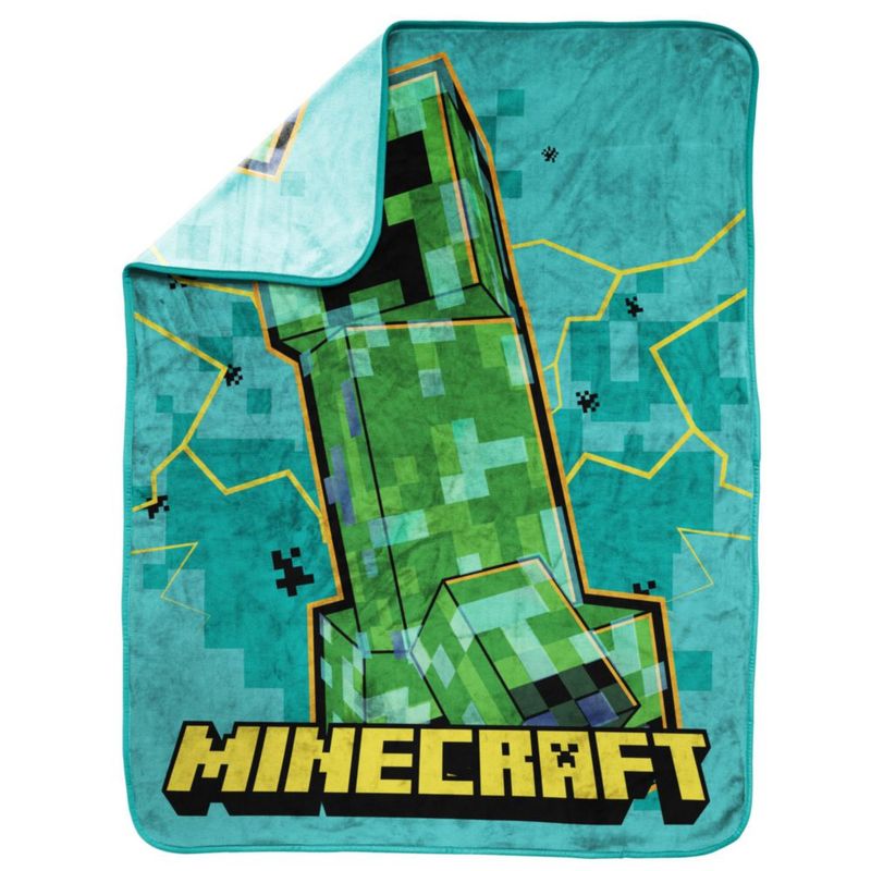 Manta decorativa Jay Franco 102 × 127 cm Minecraft verde azulado