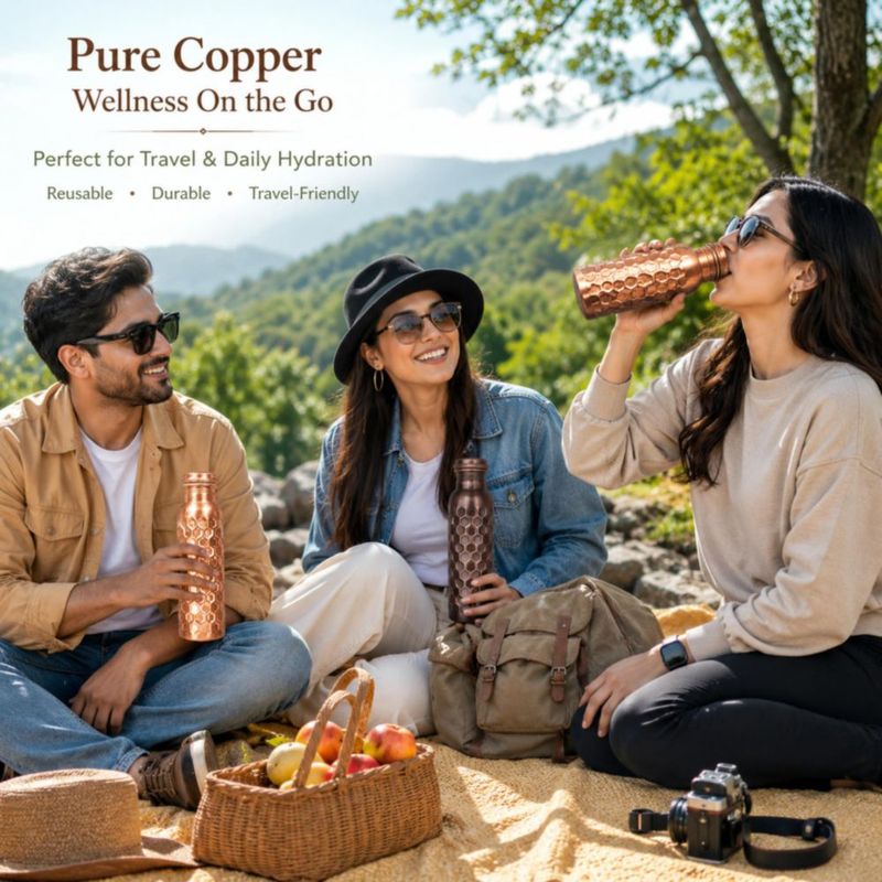 Botella de cobre 950 ml The Wooden Town Pack de 3 + Cepillo