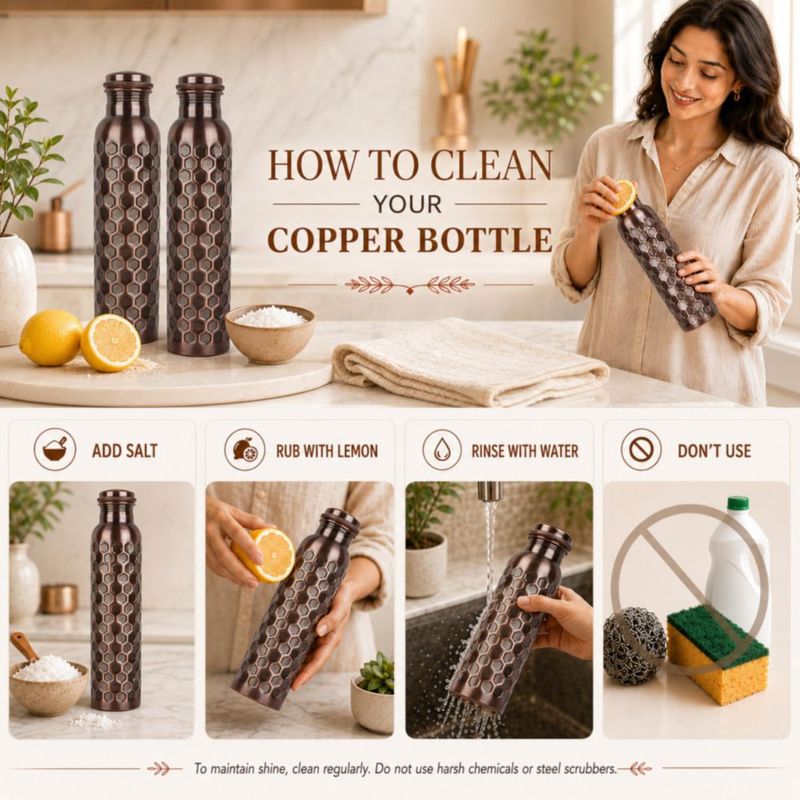 Botella de cobre 950 ml The Wooden Town Pack de 3 + Cepillo