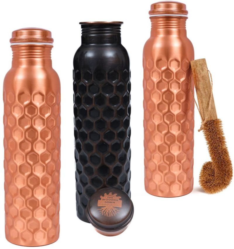 Botella de cobre 950 ml The Wooden Town Pack de 3 + Cepillo