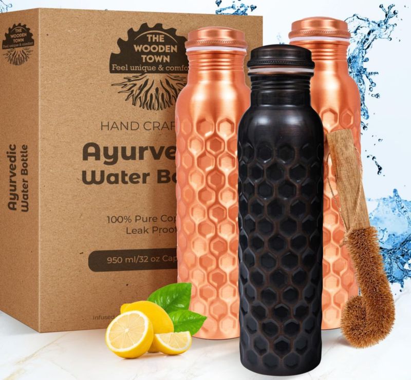 Botella de cobre 950 ml The Wooden Town Pack de 3 + Cepillo