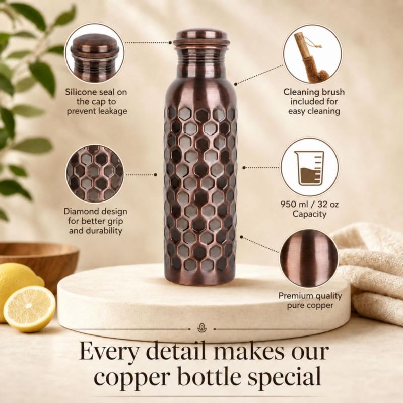 Botella de cobre 950 ml The Wooden Town Pack de 3 + Cepillo